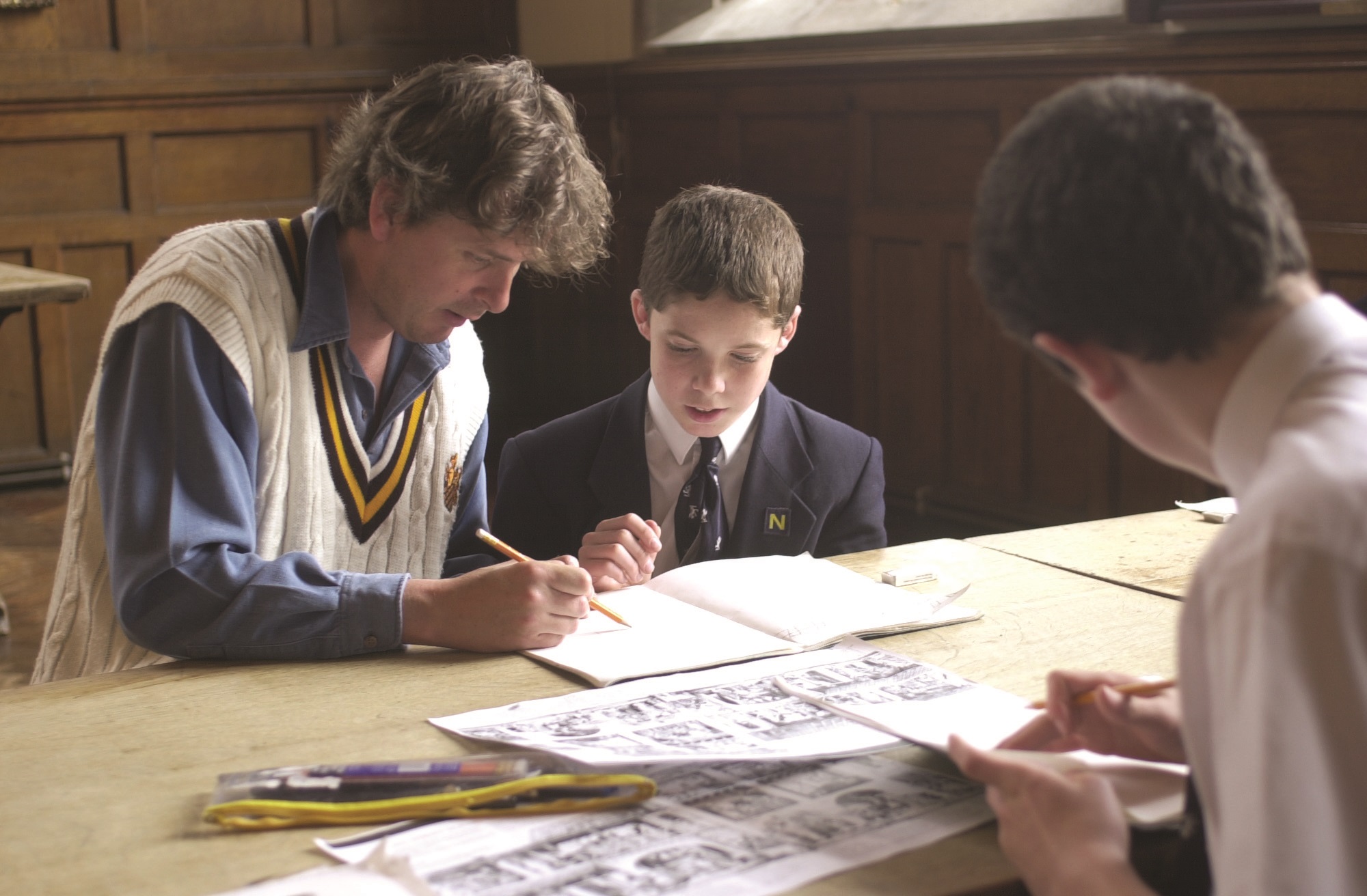 Paul Spencer with pupils 1980s 1